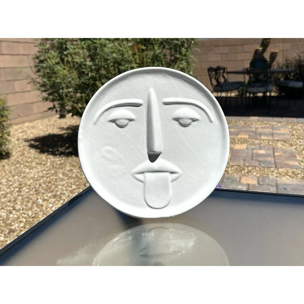 Mikasa Abstract White Art ceramic Raised Face Flower Vase Sticking Out Tongue